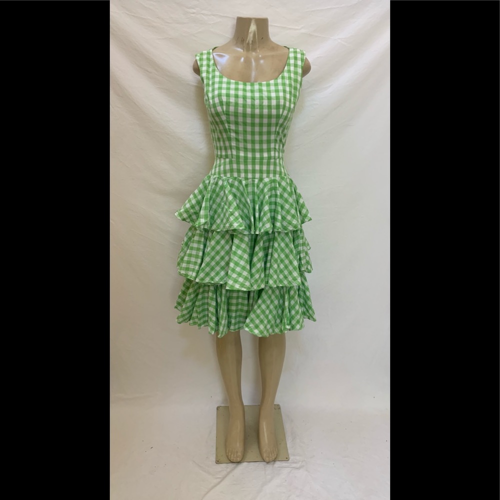 VTG 60s Sandra Sage Green/White Check Plaid Dress